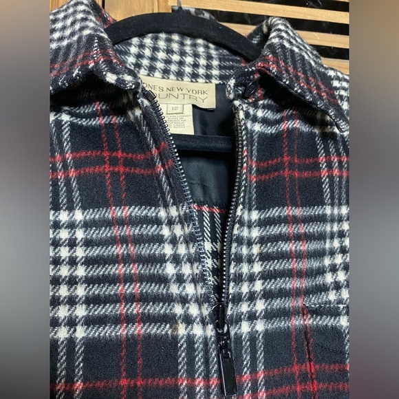 Vintage wool blend black,red plaid,Jones NY Country lightweight zip jacket SZ-12 - Picture 5 of 9